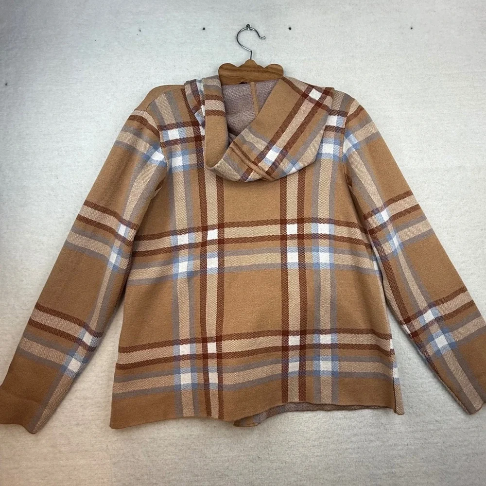 Tahari Womens XL Plaid Blazer Sweater‎ Hooded Cardigan cozy academia layered
